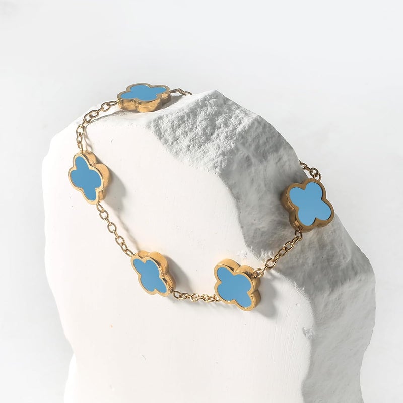 GRBeid double sided 18K Gold Plated Clover Bracelet for Women, Dupe Four Leaf Flower Lucky Chain Bangle, Cute Jewelry Gift for Her Mom Wife - Image 5